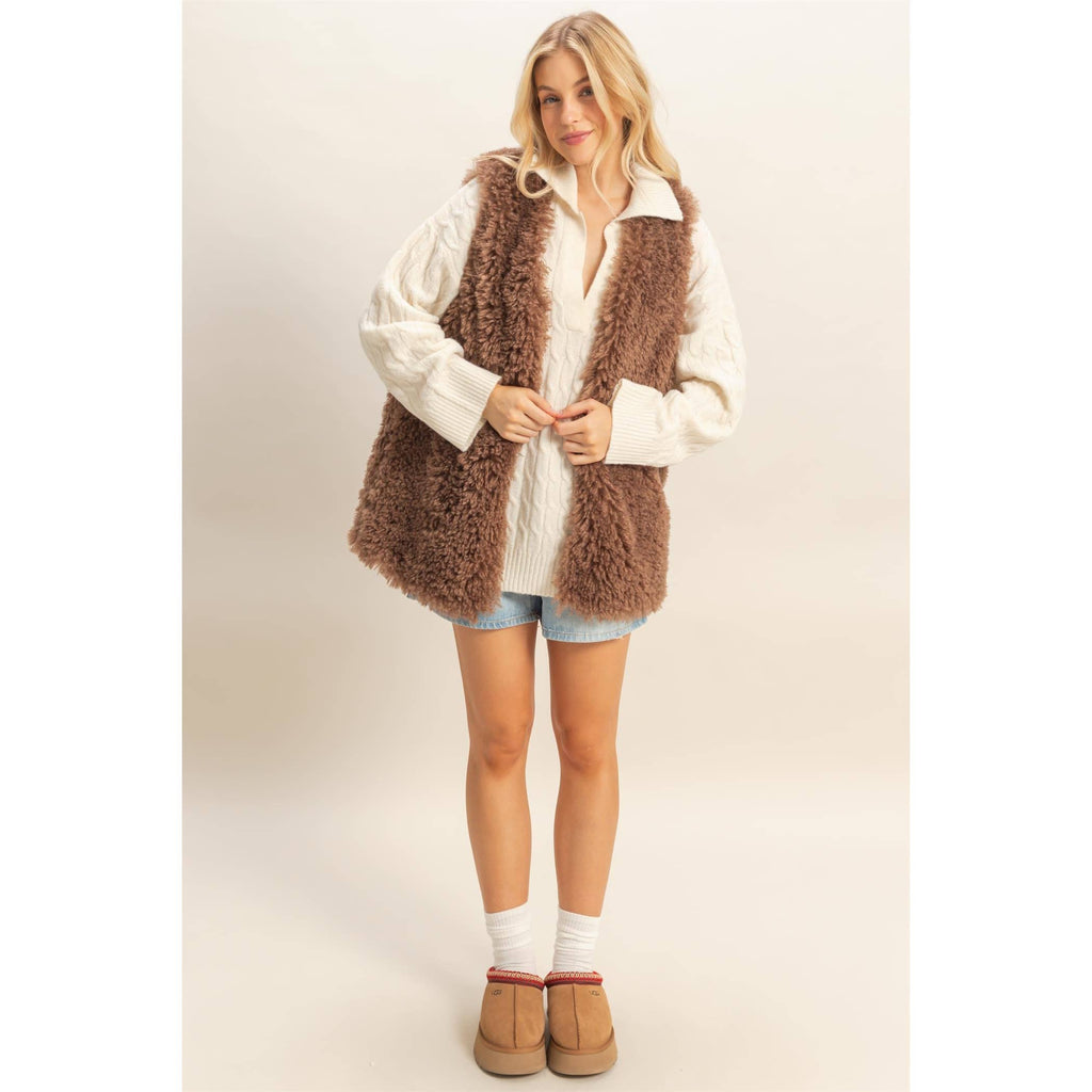 Fuzzy Sweater Vest: BROWN