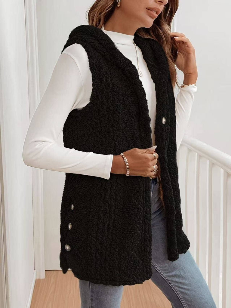Hooded Fleece Vest: Cream / M