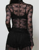Lux Layering Floral Lace See Through Mesh Top Blouse: Black / L