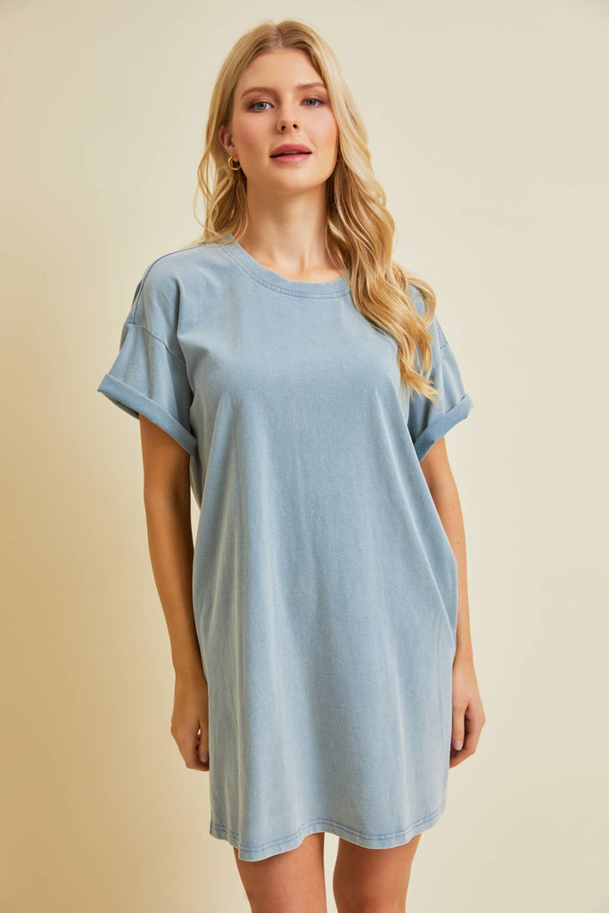 ED5378 PERFECTION TO A TEE, CLASSIC WASHED T-SHIRT DRESS: Black / L