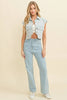 DENIM CAP SLEEVE TOP: Light Denim / L