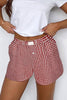 Red Plaid Gingham Printed High Waist Shorts: Red Stripe / 100%Polyester / XL