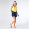 EverStretch Shorts with Cut Fringe: Dark Denim / S