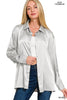 Satin Button Down Shirts: SILVER/ XL