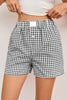 Red Plaid Gingham Printed High Waist Shorts: Red Stripe / 100%Polyester / XL