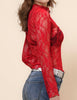Ladies Floral Lace Blouse See Sheer Layering Top: Red / M