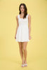 CLIPDOT BOW DETAIL SMOCKED SLEEVELESS MINI DRESS: WHITE