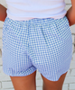 Red Plaid Gingham Printed High Waist Shorts: Red Stripe / 100%Polyester / XL
