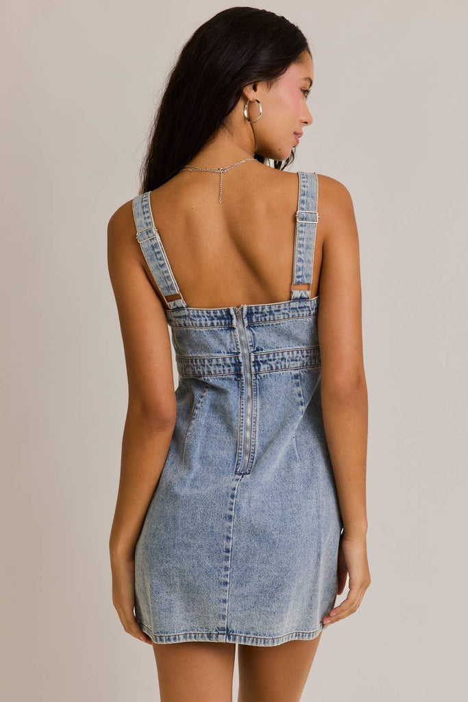 EMPIRE WAIST DENIM DRESS: DENIM / M