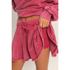 Acid Washed Mid Waist Flowy Skort: DARK RED