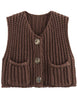 Ladies Solid Color Crew Neck Crop Sweater Vest: Coffee / S