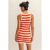 Striped Sleeveless Bodycon Mini Dress: TOMATO/CREAM