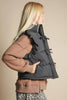 Front Bow Ruffle Sleeve Puffer Vest: BLACK