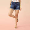 EverStretch Shorts with Cut Fringe: Dark Denim / S