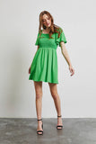ED5176-1 SO PRETTY AND ROMANTIC, MINI DRESS WITH BACK TIE: KELLY GREEN / M