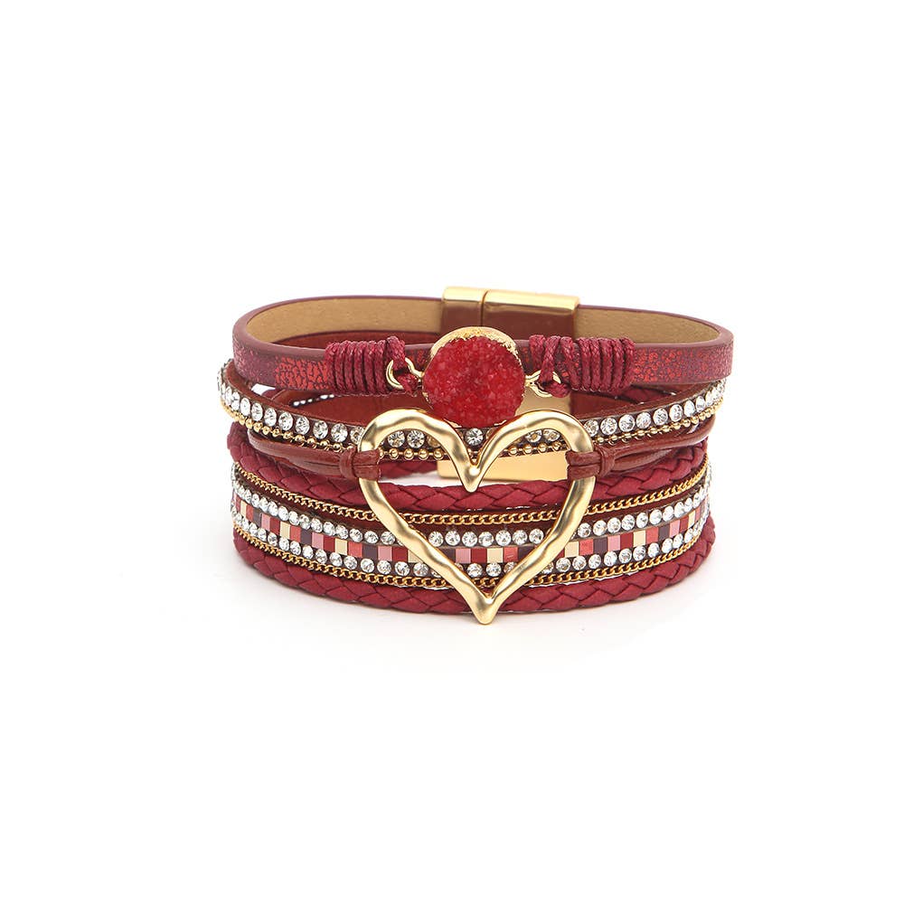 Bohemian Heart Rhinestone Magnetic Buckle Bracelet: Silver Gray-Silver / Alloy / ONE SIZE