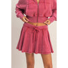 Acid Washed Mid Waist Flowy Skort: DARK RED