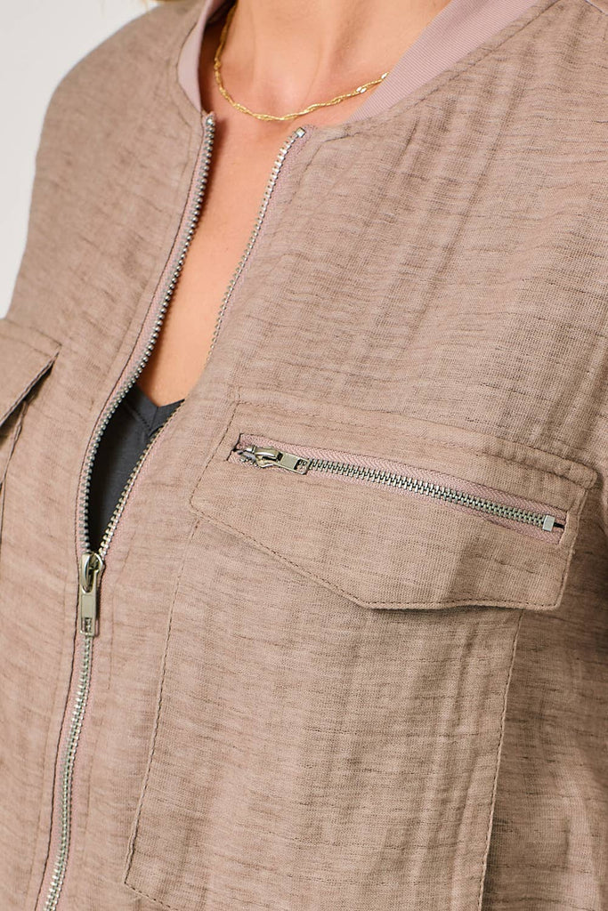 Washed Linen Bomber Jacket: Off White / Large