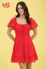 FRONT TIE STRAP SHORT SLEEVE TIERED MINI DRESS: RED