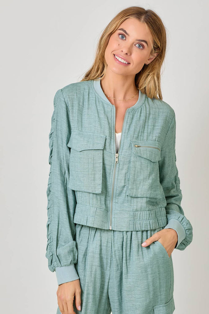 Washed Linen Bomber Jacket: Off White / Small