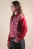 Graphic Knit Sweater Zip Up Cardigan: RED