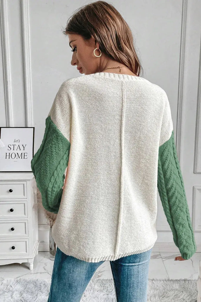Gold Flame Colorblock Patched Pocket Drop Shoulder Sweater: Gold Flame / 65%Acrylic+35%Polyamide / L