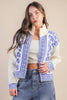 Graphic Knit Sweater Zip Up Cardigan: BLUE