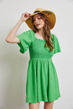 ED5176-1 SO PRETTY AND ROMANTIC, MINI DRESS WITH BACK TIE: KELLY GREEN / S
