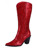Helen's Heart Red Full Sequins Cowboy Boots - Inside View