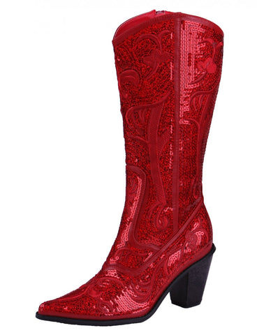 Helen's Heart Short Silver Sequins Cowboy Boots