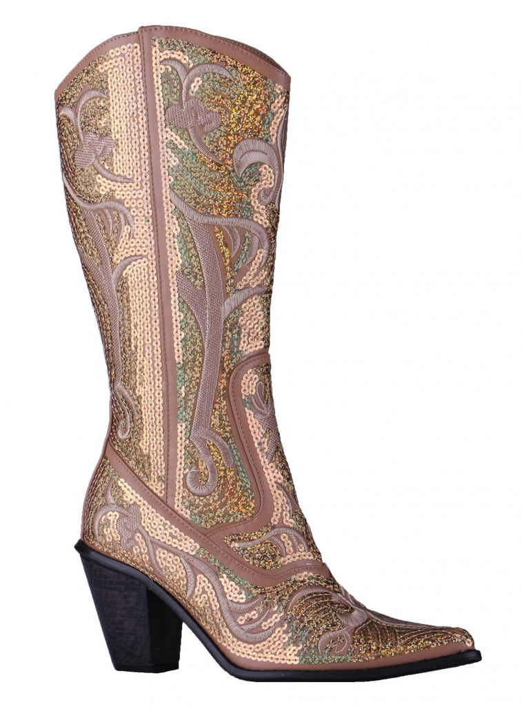 Helen's Heart Gold Sequins Cowboy Boots - Inside View