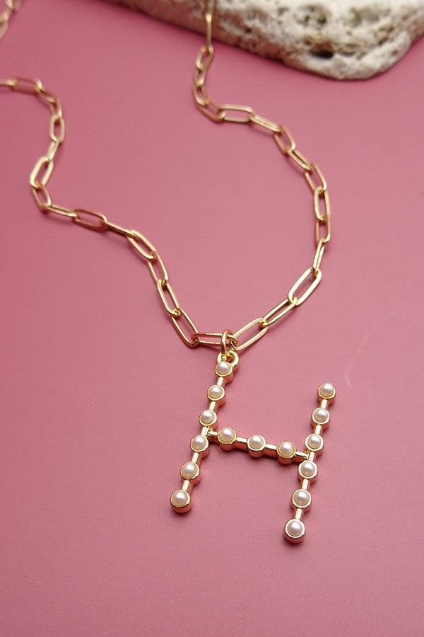 Gold Pearl Initial Pendant Necklace