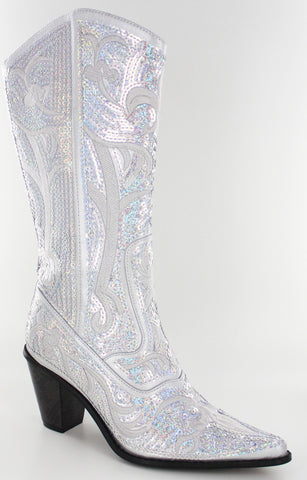 Helen's Heart White Blingy Sequins Cowboy Boots
