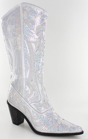 Helen s Heart Silver Sequins Blingy Cowboy Boots SKYZ Boutique