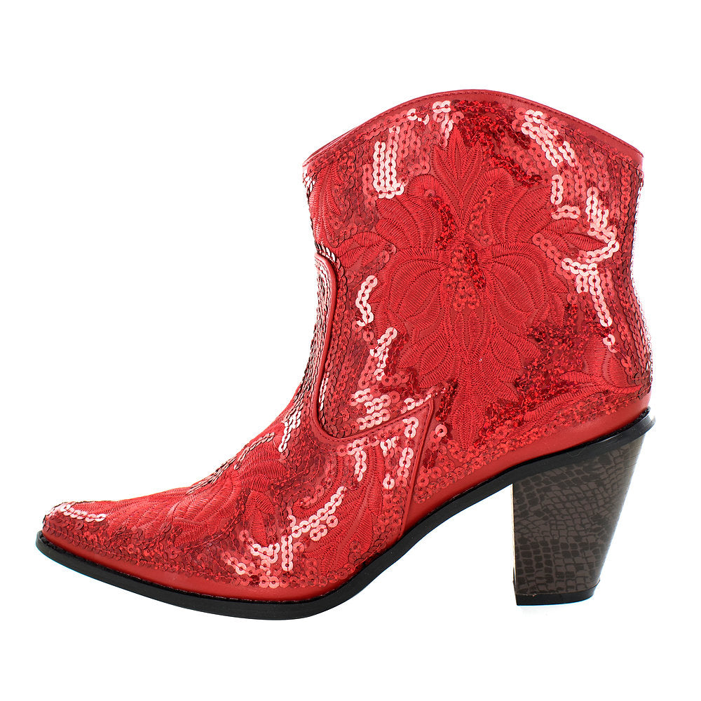 Red Glitter Womens Sparkle Cowboy Boots Helen's Heart Short Red