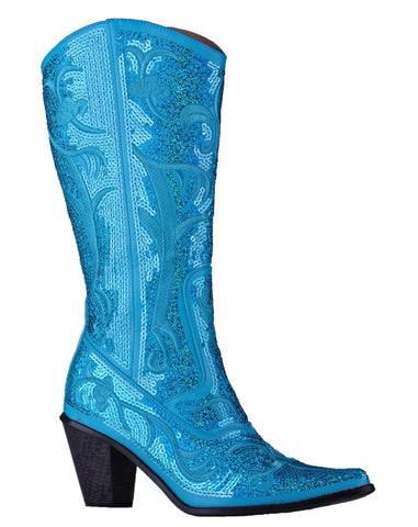 Helen's Heart Short Silver Sequins Cowboy Boots