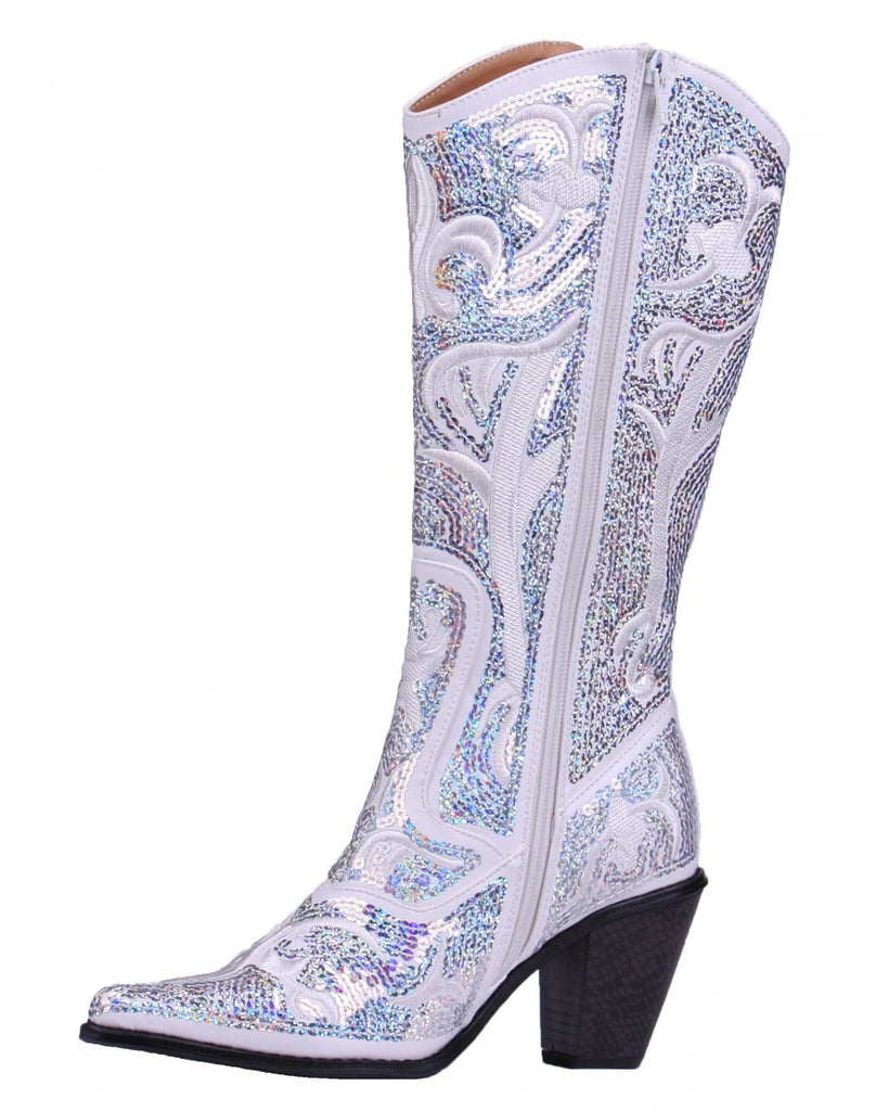 Helen's Heart White Blingy Sequins Cowboy Boots