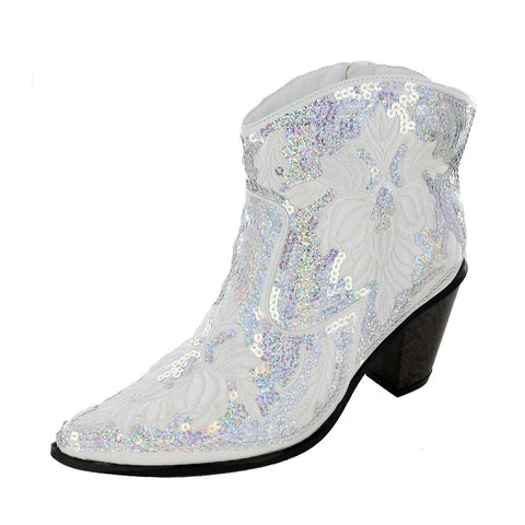 Helen's Heart Short Silver Sequins Cowboy Boots